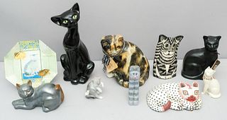 Lot of Cat Themed Sculptures and Figurines