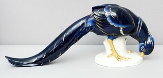 Large Porcelain Rudolstadt Volkstedt Blue Pheasant