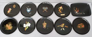 Lot of 9 Couroc Round Serving Trays & 1 Rectangle