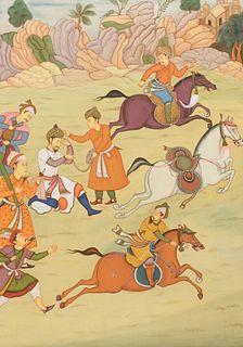Indian Painting on Silk with Horsemen