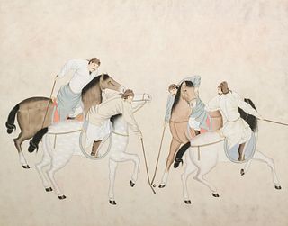 Indian Mughal Painting, Polo Match