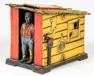 Yellow Cabin Cast Iron Mechanical Bank