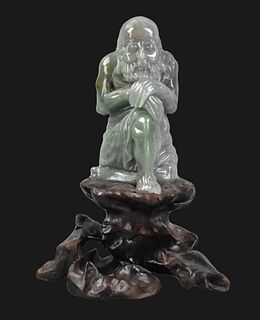 Chinese Jadeite Carving Figure of Luohan on Stand