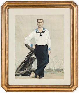 Early 20th c. Hand-painted Portrait of a Sailor