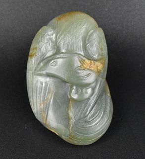 Chinese Spinach Jade Carved Phoenix ,Qing Dynasty
