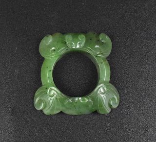 Chinese Spinach Jade Carved Loop w/ Bats,Qing D.