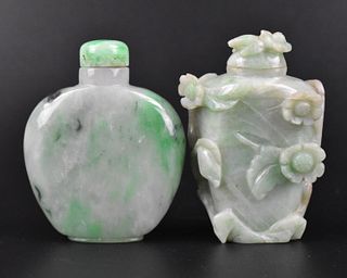 2 Chinese Jadeite Snuff Bottles, Qing Dynasty