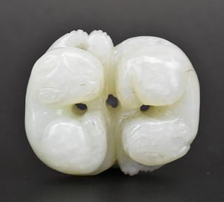 Chinese Jade Carved Twin Beast Pendant ,Qing D.
