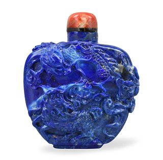 Chinese Lapis Carved Snuff Bottle, Qing D.