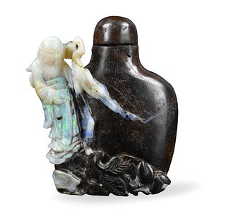 Chinese Opal Carved Snuff Bottle w/"Shou", Qing D.
