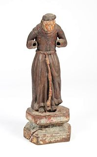 Antique Carved Wood Santos Figure of Monk