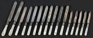 16 PC Silver and Mother of Pearl Knives