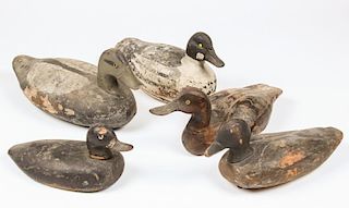 5 Folk Art Carved Duck Decoys