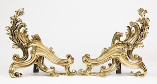 Pair of Gilded Bronze Rococo Chenets