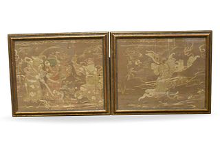 Pair of Chinese Framed Silk Embroidery Panels