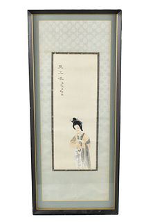 Chinese Silk Painting of Beauty in Garden