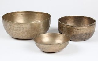 3 Vintage Hammered Brass Bowls