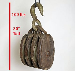 Very Large 100lbs Ships Wood & Brass Pulley 