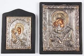 2 Greek Byzantine Silver Repousse Icons