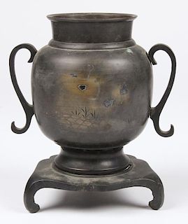 Chinese Censer with Silver Inlay