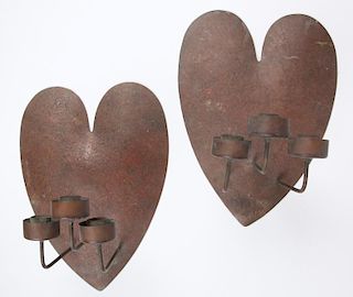2 Arts and Crafts Heart Shaped Copper Sconces