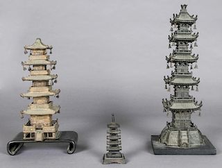 3 Asian Scale Model Metal Pagodas