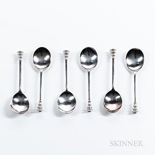 Six Sterling Silver Seal End Spoons