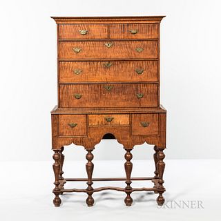 William and Mary Tiger Maple High Chest of Drawers