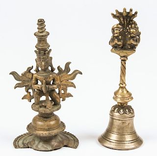 Garuda Lamp Base and Puja Hanuman Bell, Ca. 1800-1850