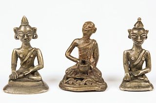 3 19th C. Bronze Burmese Buddhas/Monk
