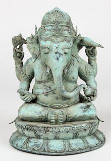 Verdigris Bronze Ganesh Figure.