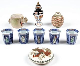 9 Antique Japanese Porcelain and Earthenware Pottery