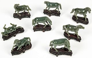 Group of 8 Chinese Carved Jade Horses