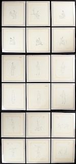 18 Antique Chinese Pai-miao Ink Drawings