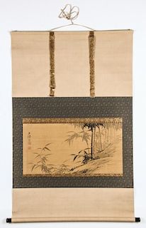 Antique Asian Hanging Scroll Painting of Bamboo