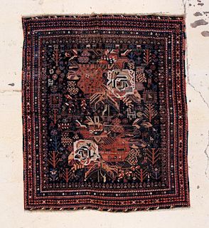 Antique Afshar Rug: 5' x 5'10" (152 x 178 cm).