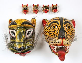 6 Vintage Mexican Tigre Dance Masks