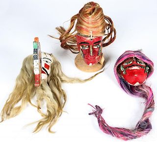 3 Vintage Mexican Aztec Style Festival Masks