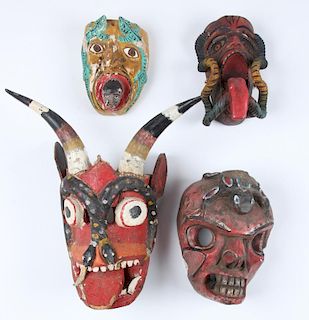 4 Vintage Mexican Festival Diablos Masks