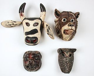 4 Vintage Mexican Festival Animales Masks