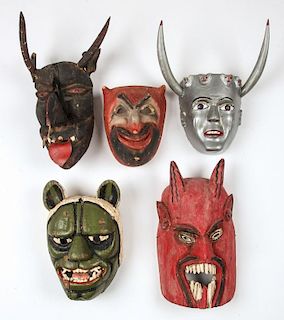 5 Vintage Mexican Horned Festival Masks
