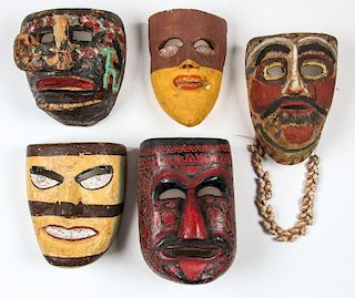 5 Vintage Apache Style Mexican Festival Masks