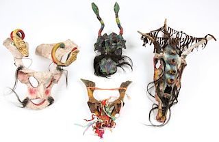 4 Vintage Skeletal Mexican Festival Masks