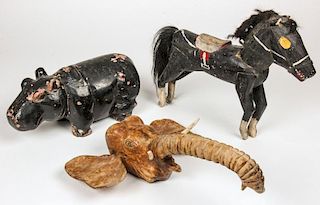 3 Vintage Carved Wood Creatures
