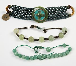 Estate Lot of 3 Jade or Hardstone Bracelets