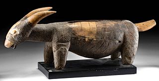 19th C. African Congo Wood Slit Drum - Goat Form