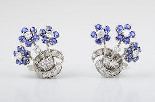 Platinum Diamond Sapphire Earrings