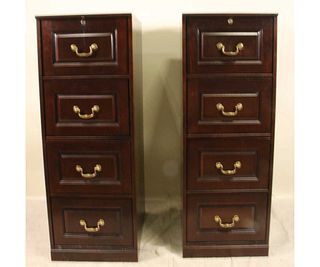 PAIR OF WOODEN FOUR DRAWER FILE CABINETS