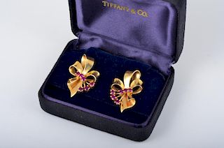 Tiffany Ruby Flower Earrings Circa 1940's
