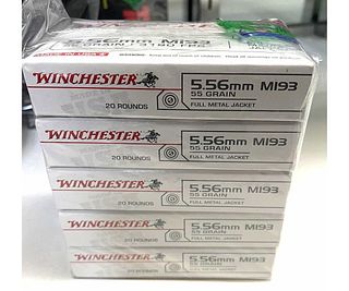 5 BOXES OF WINCHESTER M193 WHITE BOX 5.56MM NATO